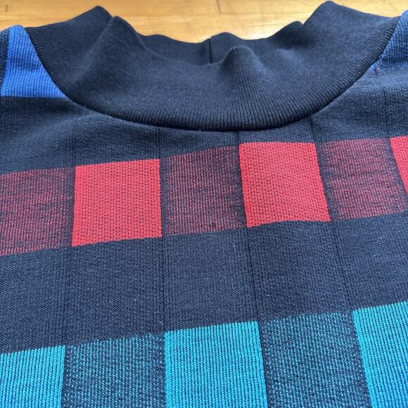 Vintage 80s Sweatshirt Black Checkered Mock Neck Sweatshirt Pullover Geometric M - Picture 8 of 8